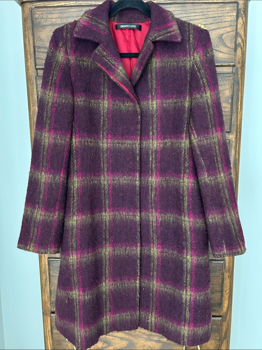 DKNY Vintage Deep Purple
Plaid Wool Blend Women's Coat, Size 8